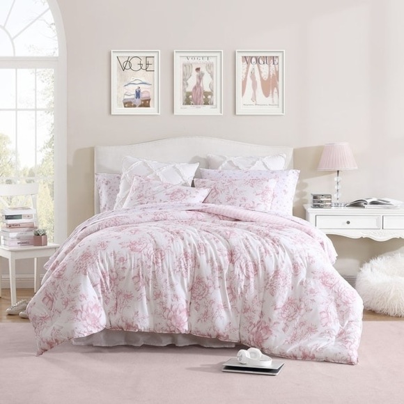 Laura Ashley Delphine Pink Cotton Comforter Reversible Set King - Picture 10 of 16